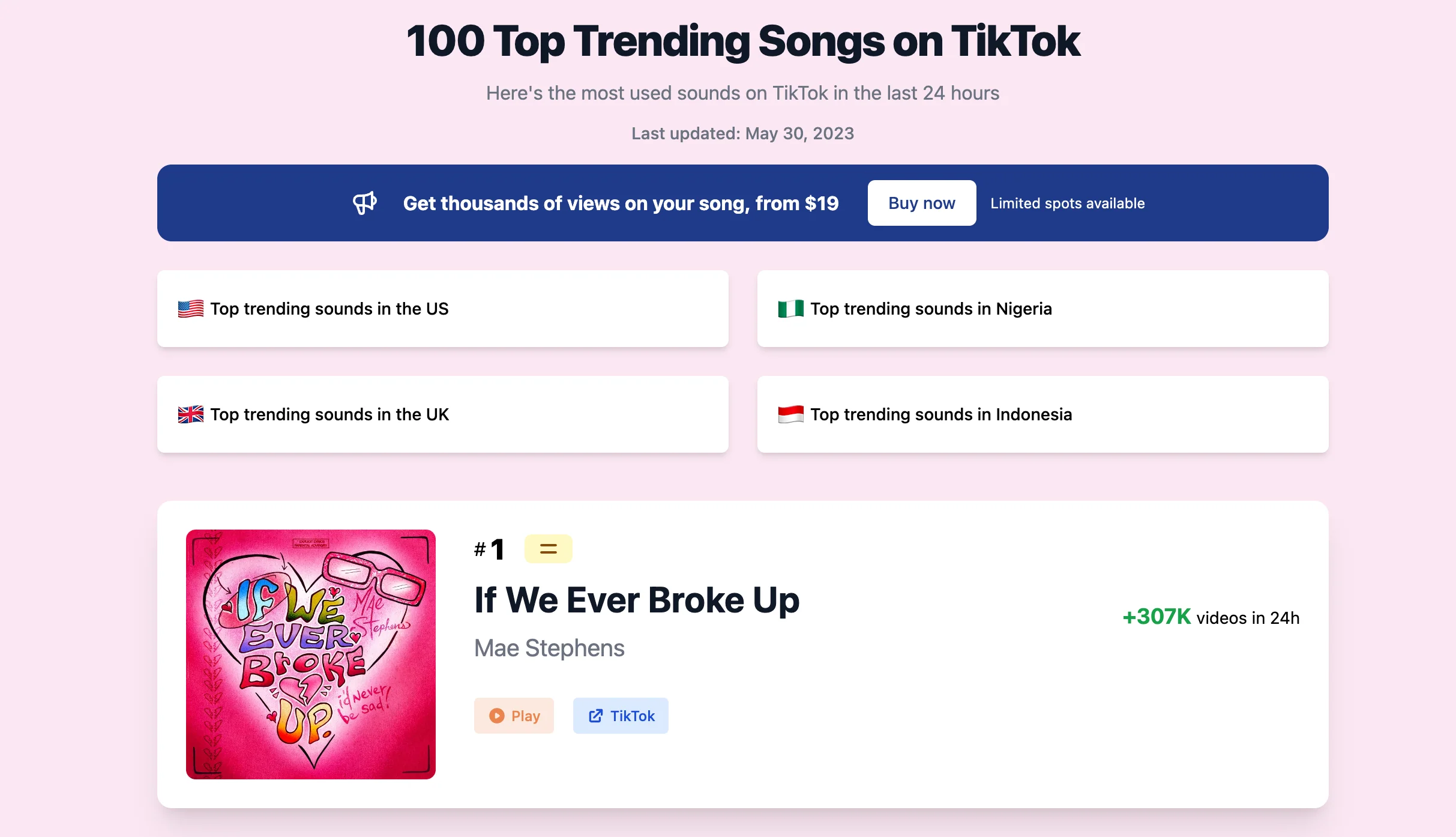 Una captura de pantalla del sitio web de TokChart