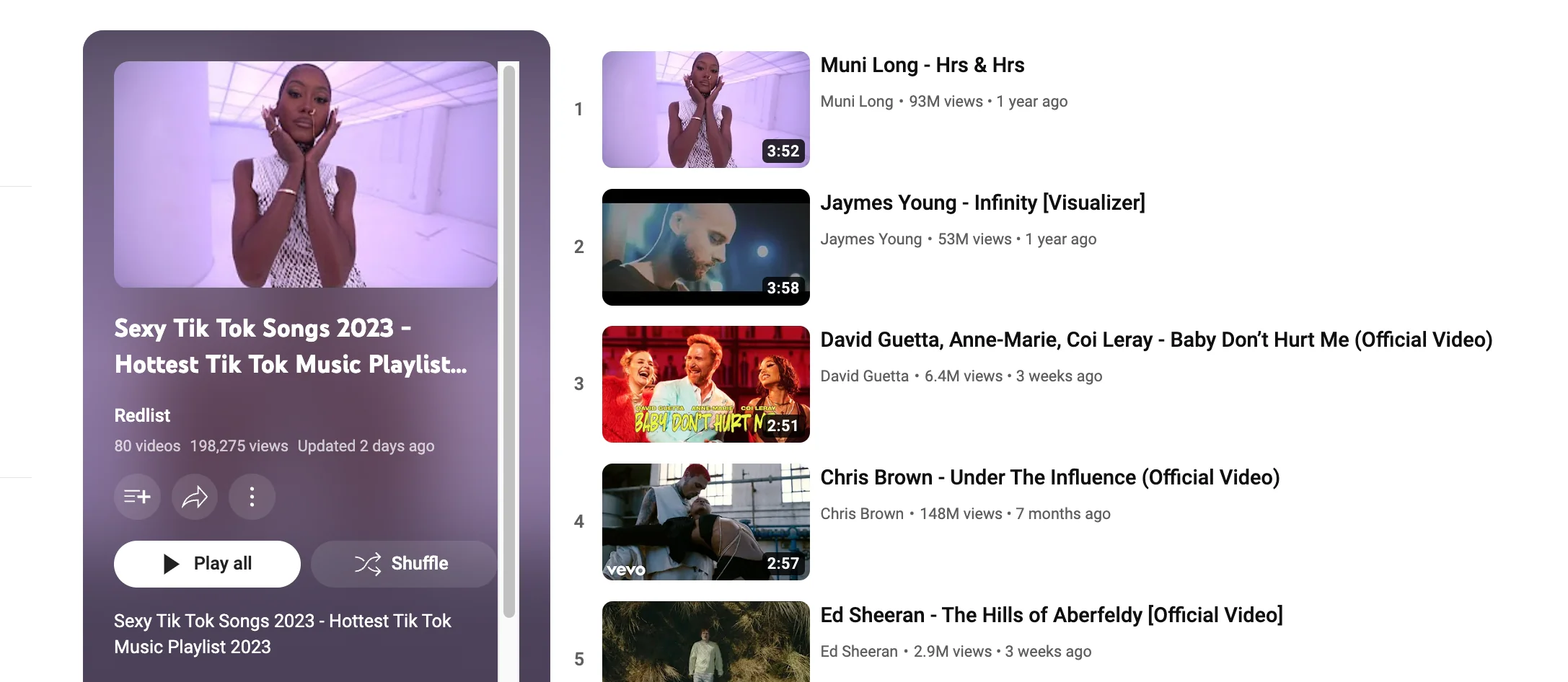 Una captura de pantalla de un canal de YouTube que muestra listas de reproducción de videos de TikTok